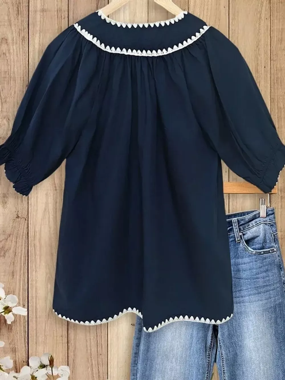 Full Size Tie Neck Short Sleeve Blouse Plus Size, image 3
