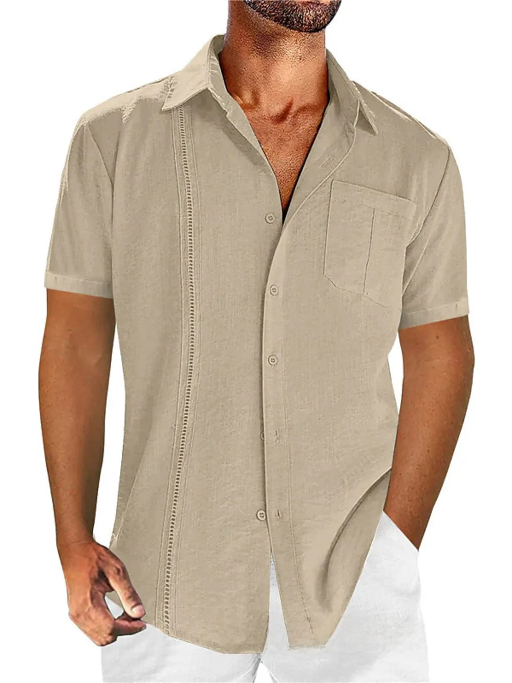 Men's Full Size Linen-Blend Short Sleeve Button-Down Shirt Plus Size, image 3