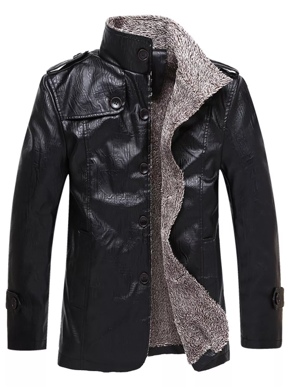 Men's Plus Size Button Up Fleece Lined Coat