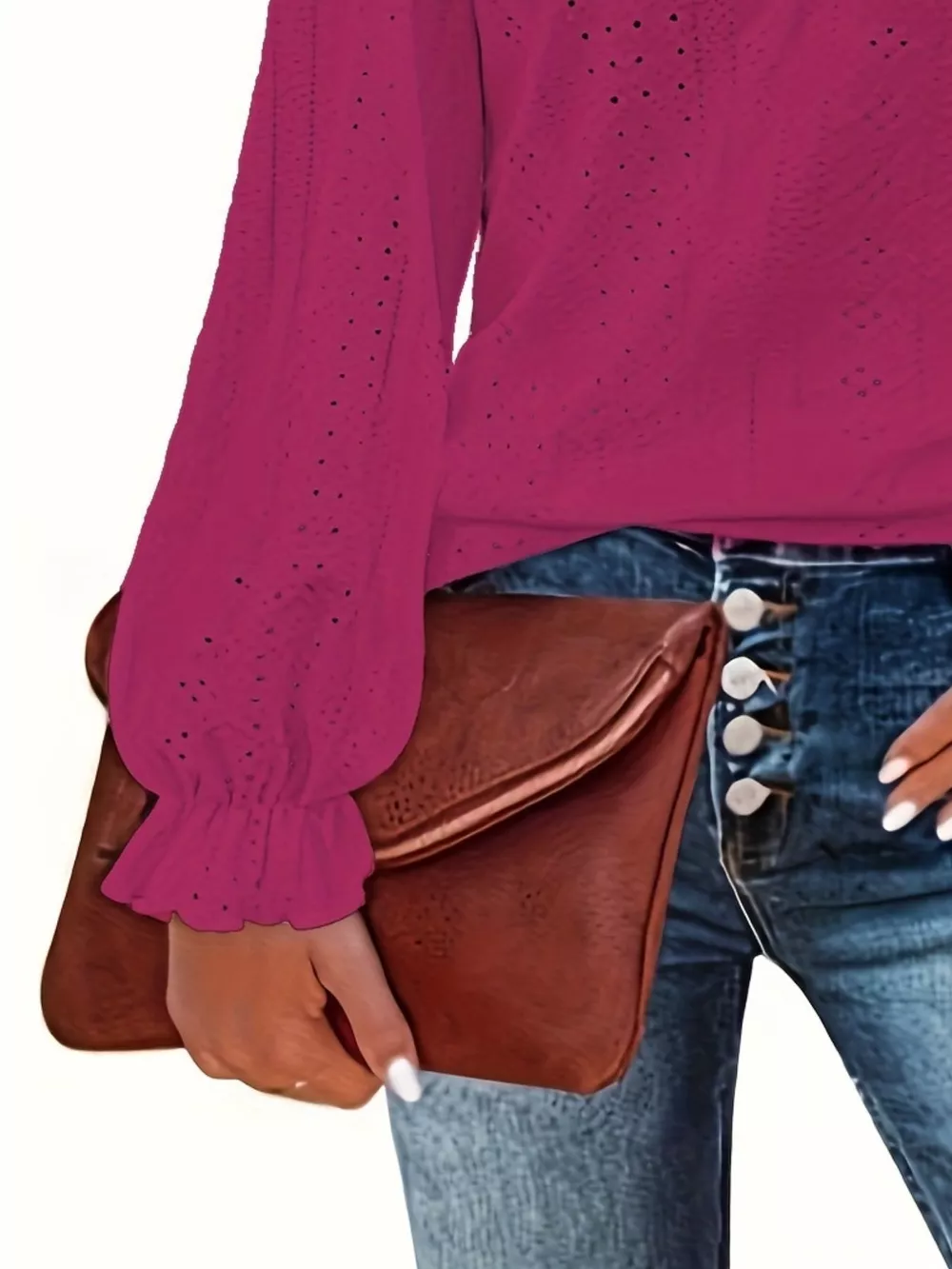 Plus Size Eyelet V-Neck Flounce Sleeve Blouse, image 18