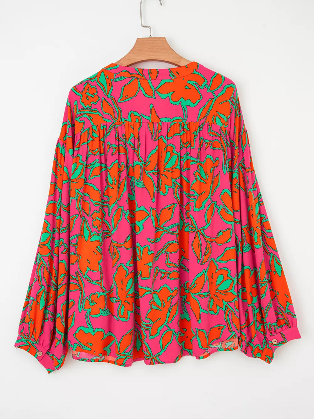 Floral Print Batwing Sleeve Buttoned Loose Fit Shirt, image 12