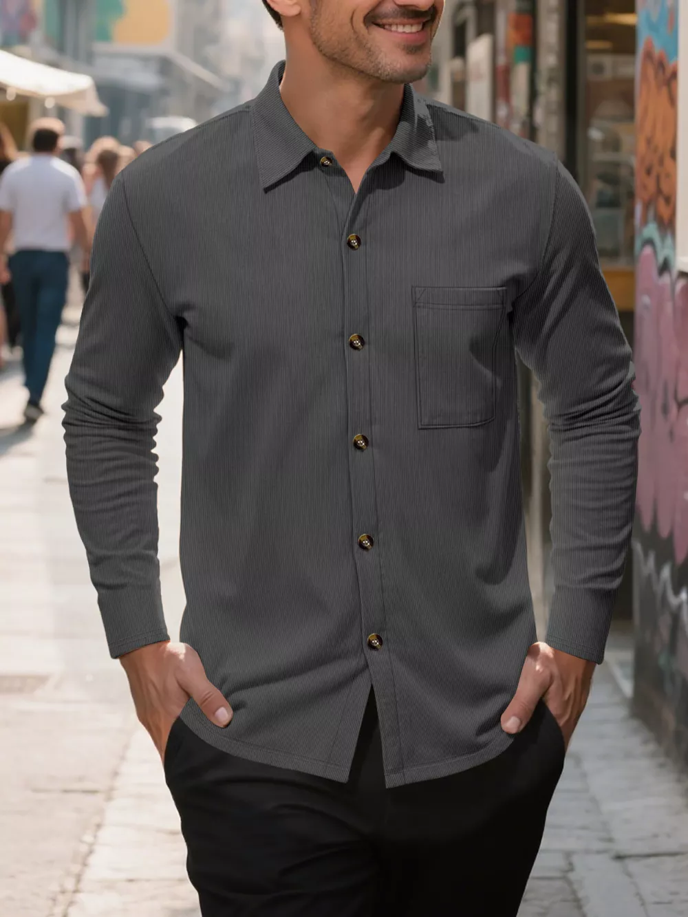 Men's Full Size Casual Button Up Long Sleeve Shirt Plus Size, image 6