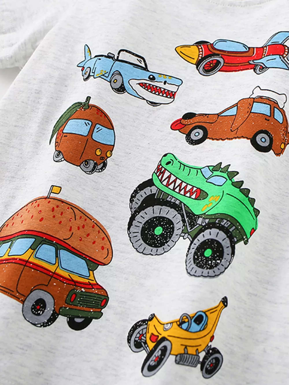 Children's Cartoon Vehicle Print Crew Neck T-Shirt, image 3