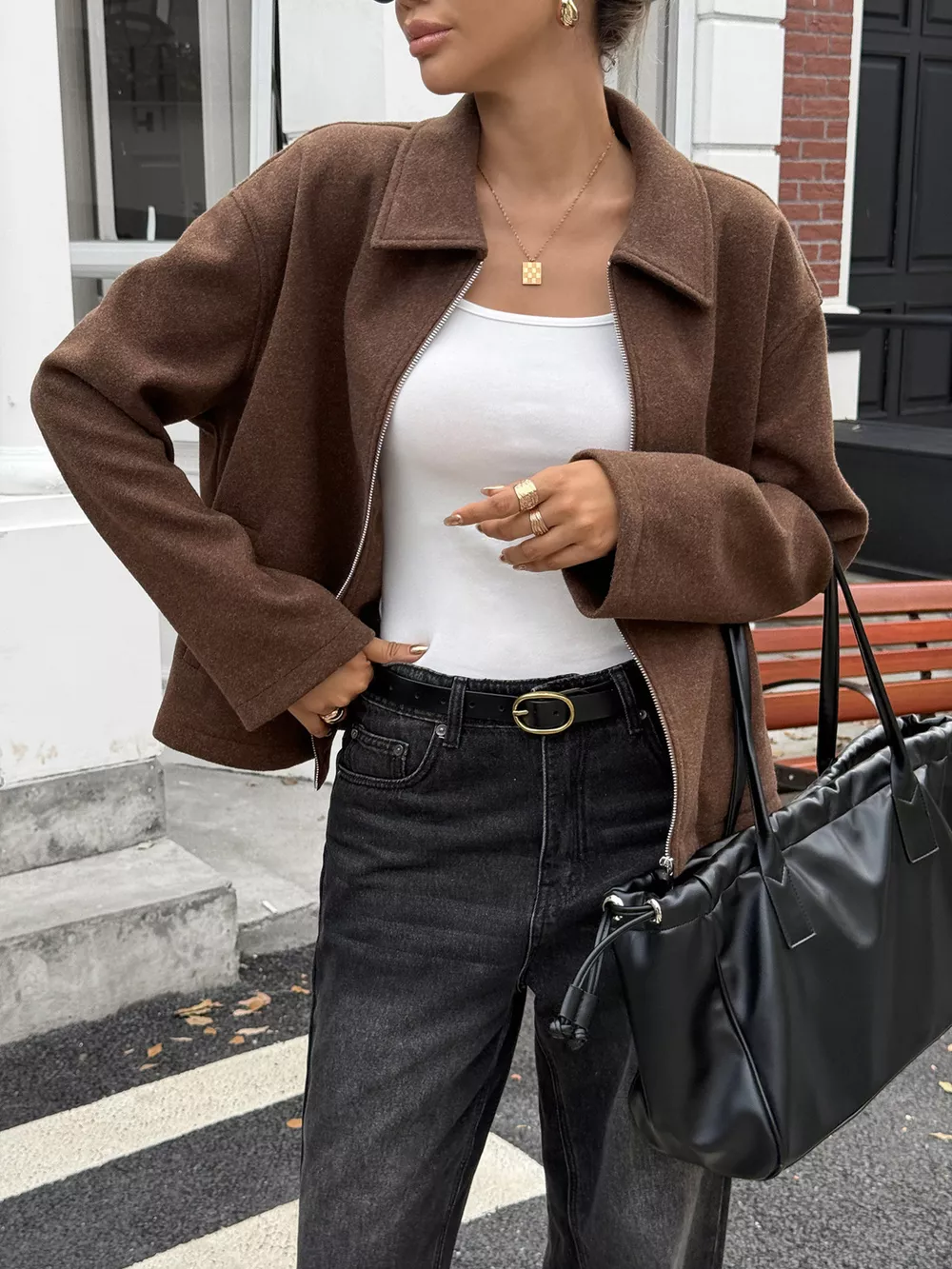 Zip-Up Dropped Shoulder Jacket, image 7