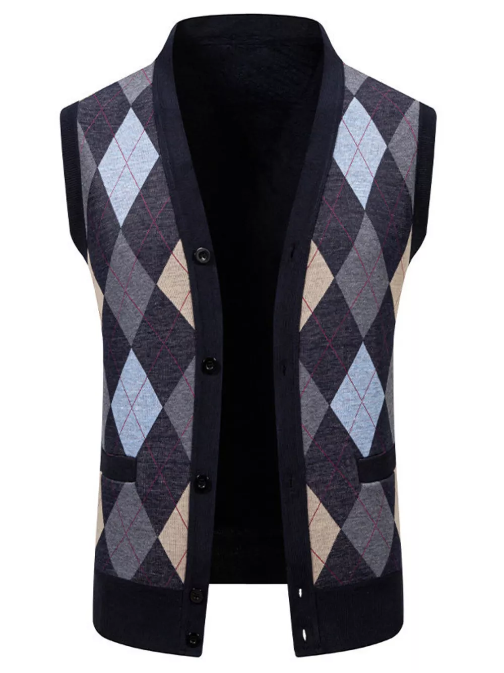 Men's Plus Size Argyle Pattern V-Neck Button-Down Cardigan Vest, image 13