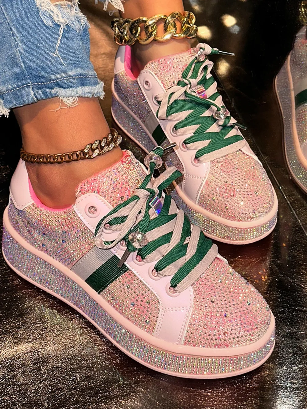 Rhinestone Round Toe Sneakers, image 6