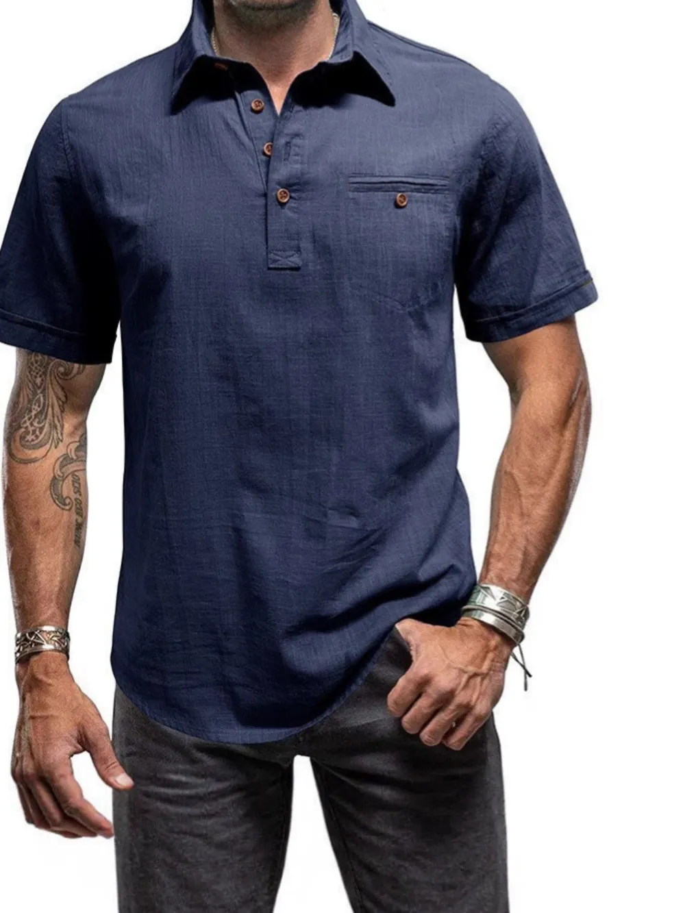 Men's Full Size Button Detail Short Sleeve Polo Plus Size, image 3
