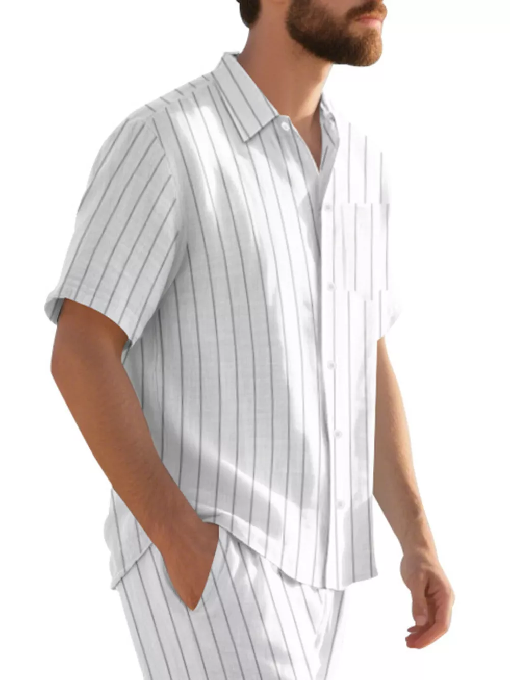 Men's Full Size Casual Striped Short Sleeve Shirt Plus Size, image 19