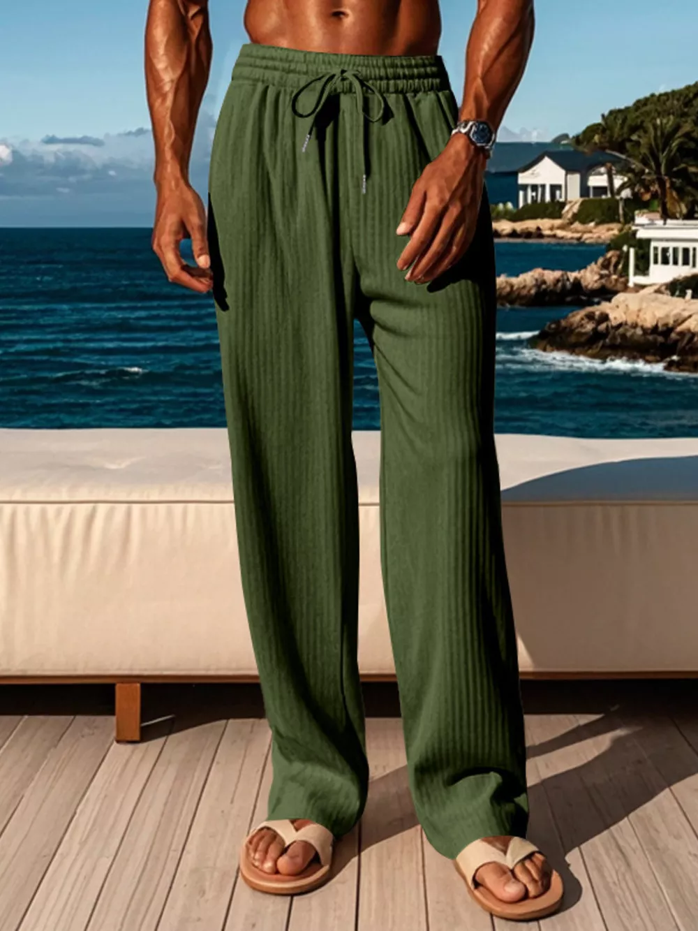 Men's Full Size Ribbed Knit Wide-Leg Pants Plus Size, image 4