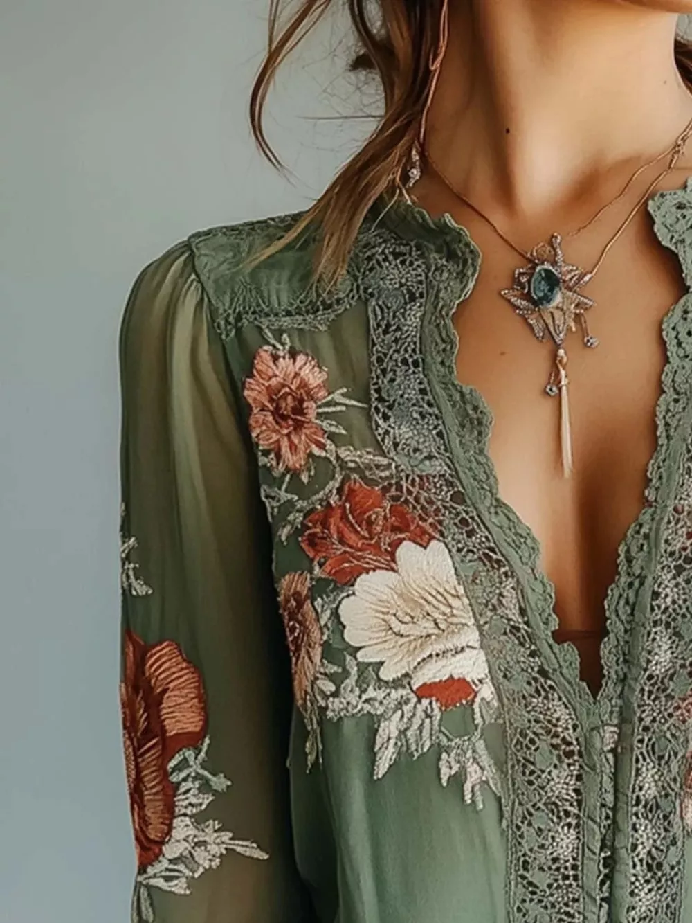 Lace Detail Floral Blouse, image 2