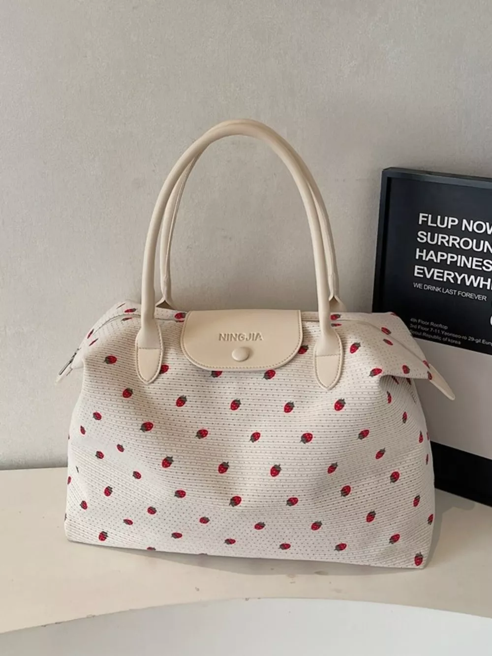 Strawberry Print Travel Bag