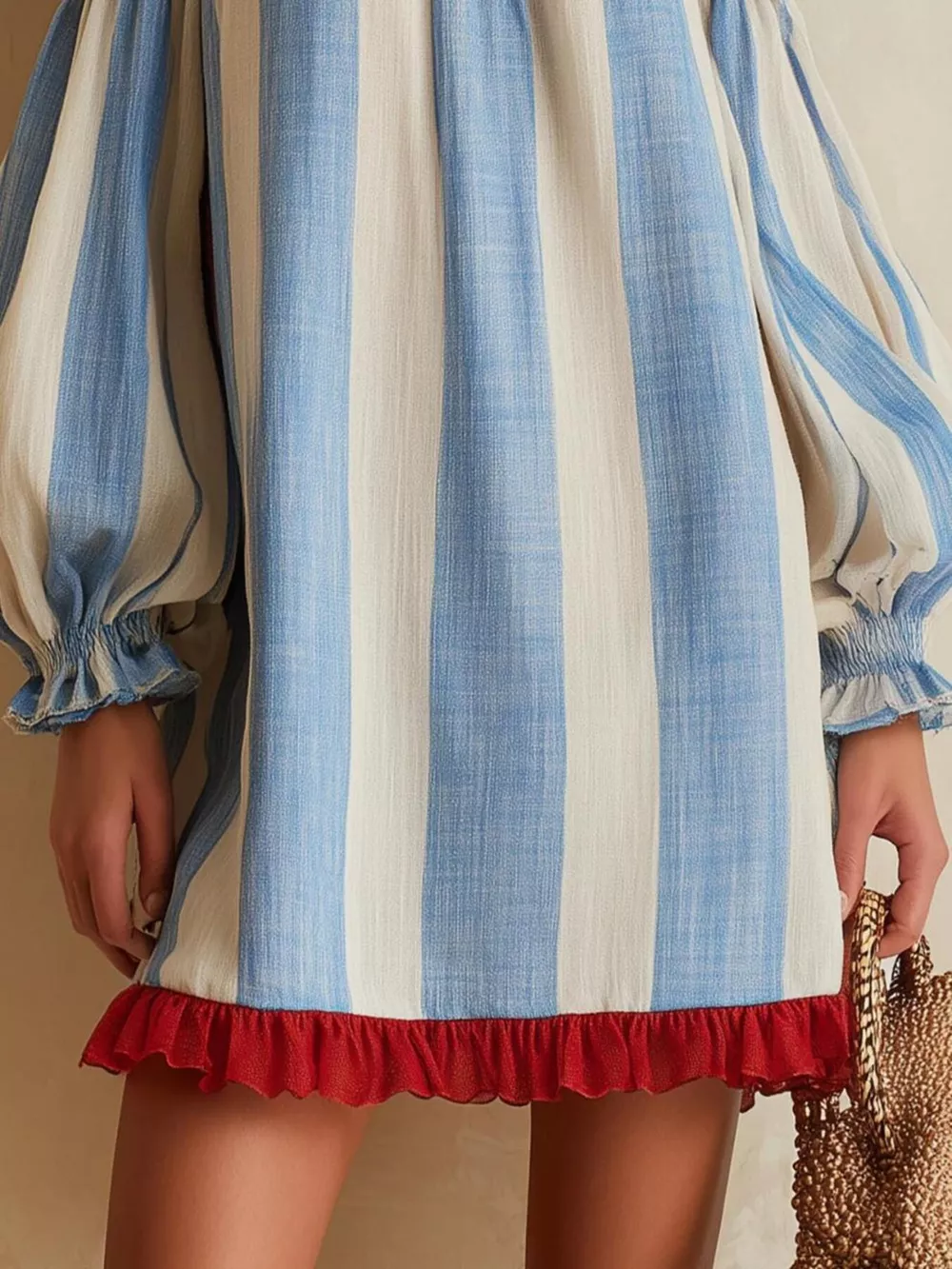 Off-Shoulder Striped Ruffle Hem Mini Dress, image 6