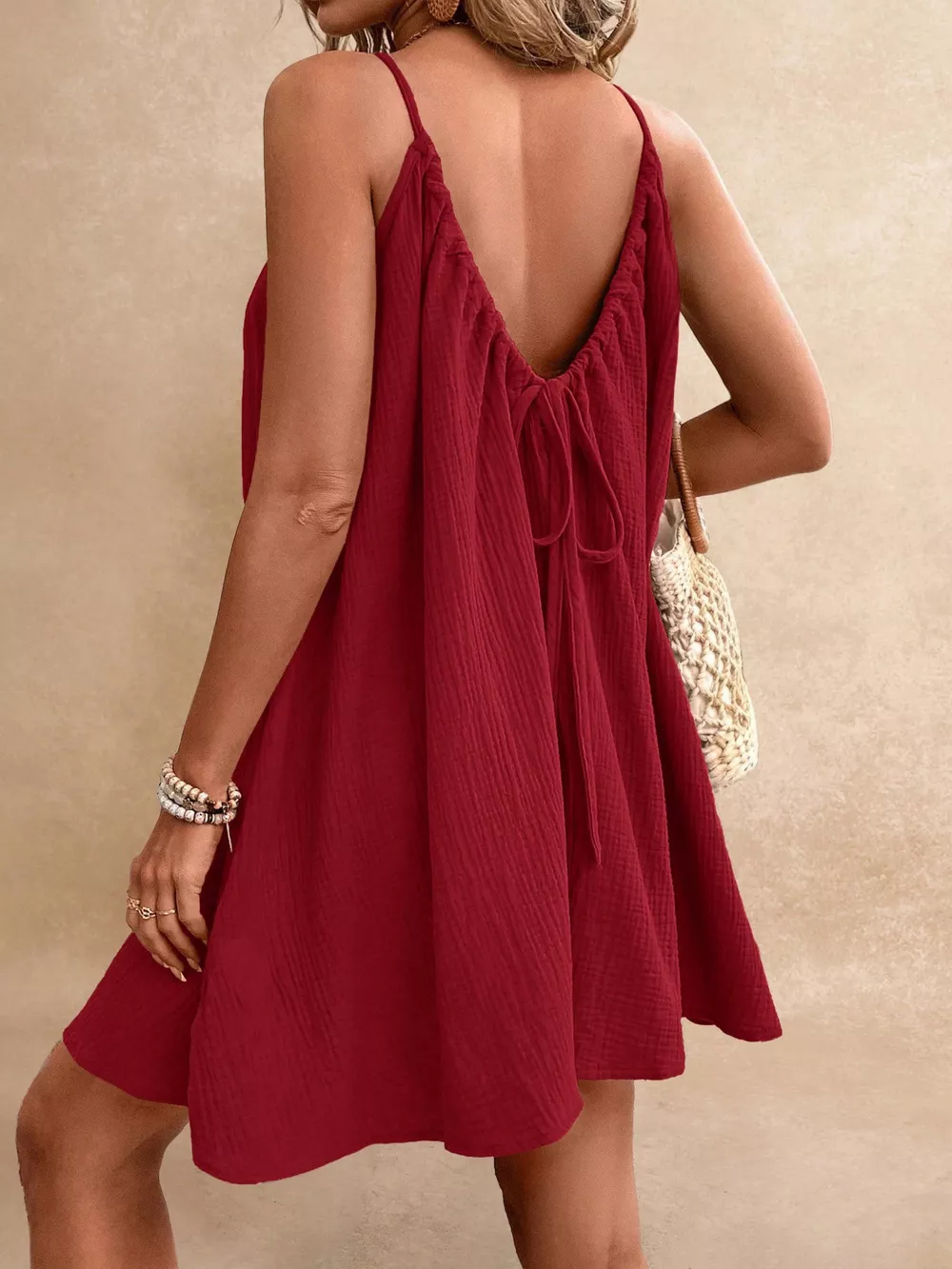 Casual Spaghetti Strap Gauze Dress, image 18