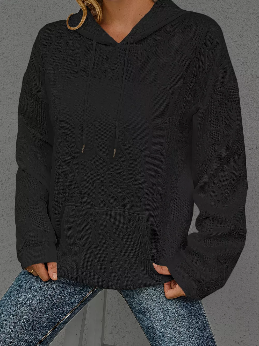 Full Size Embossed Lettering Casual Hoodie Plus Size, image 10