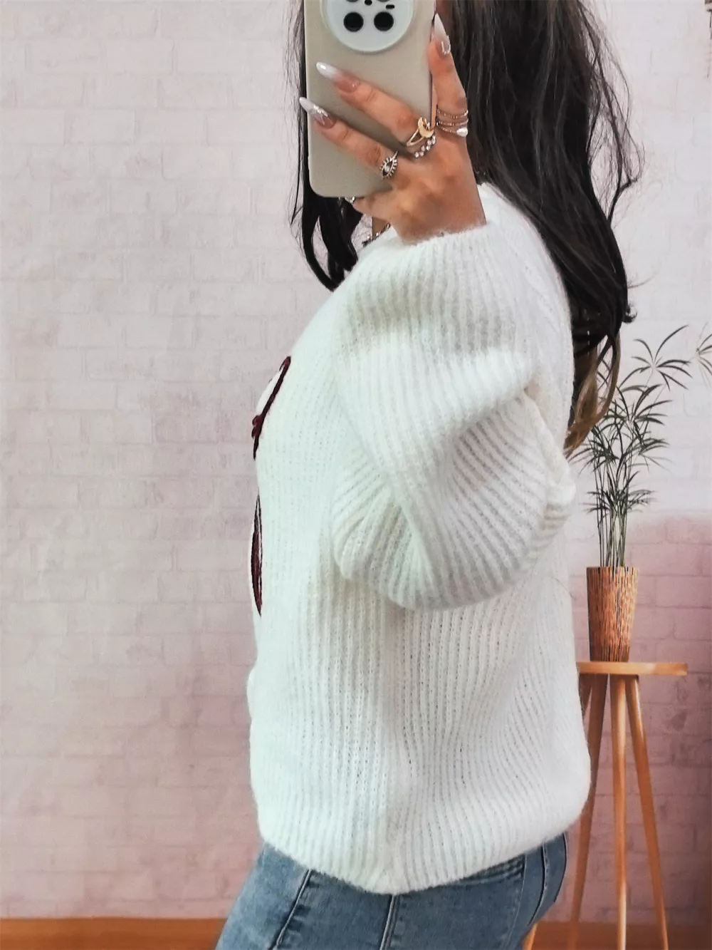 Bow Round Neck Long Sleeve Sweater, image 6