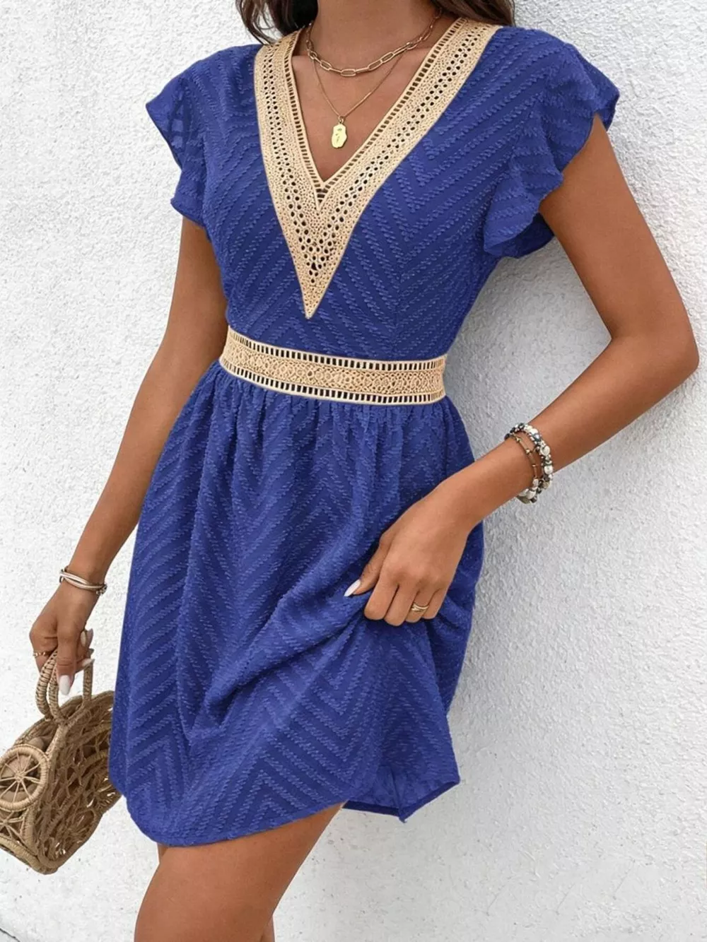 V-Neck Ruffle Sleeve Mini Dress, image 9