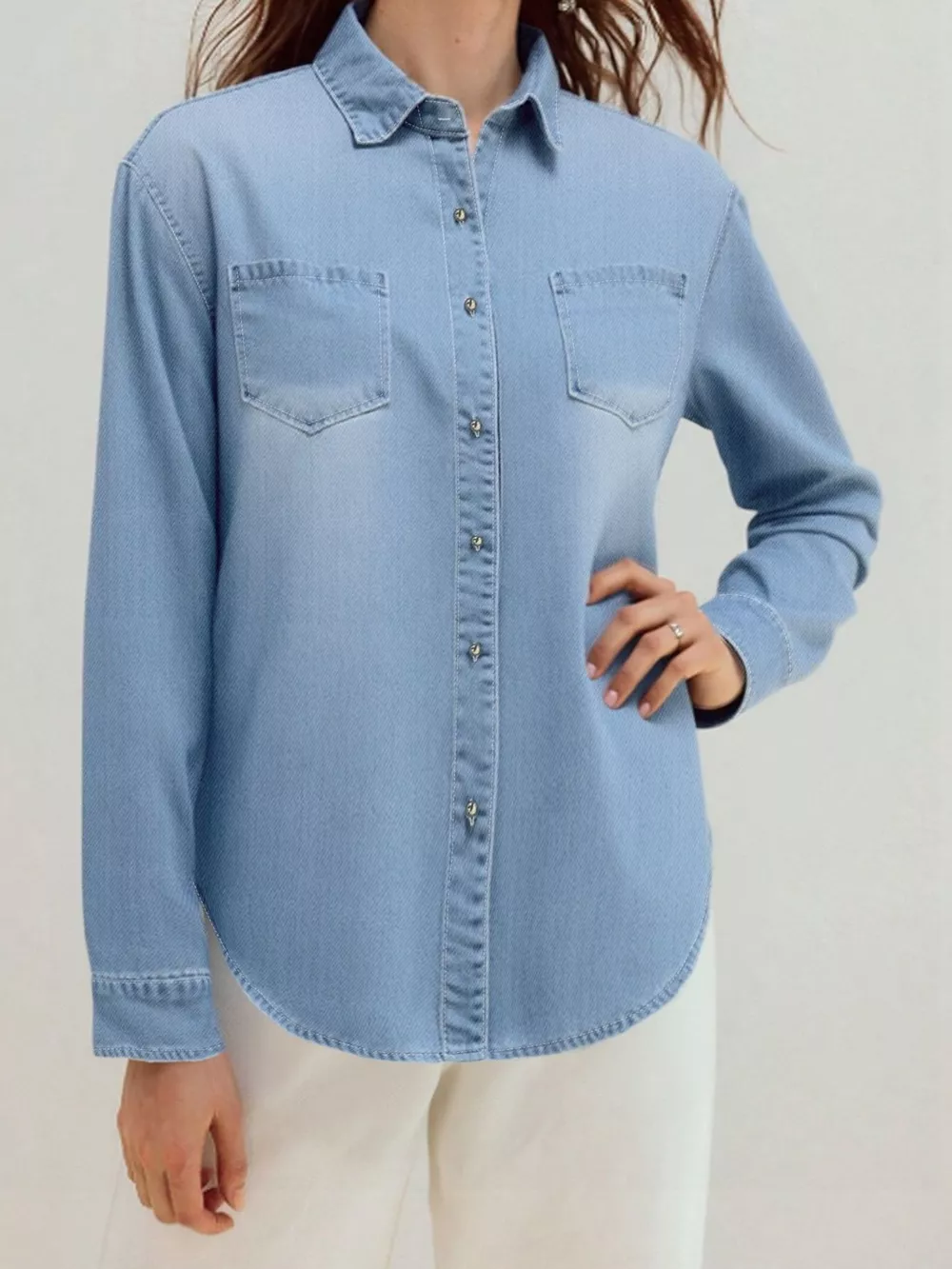 Full Size Button-Up Long Sleeve Denim Shirt Plus Size, image 2