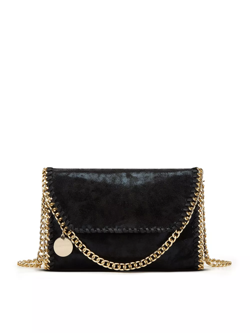 PU Leather Crossbody Bag with Gold-Tone Chain Trim