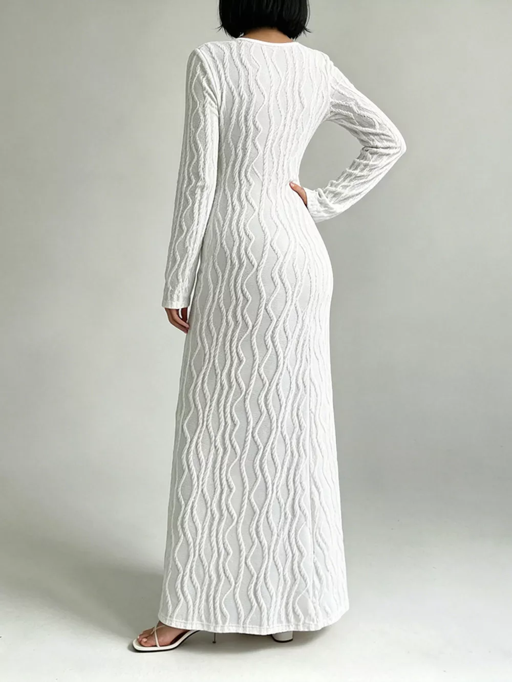 Textured Cut-Out Long Sleeve Maxi Dress, image 3