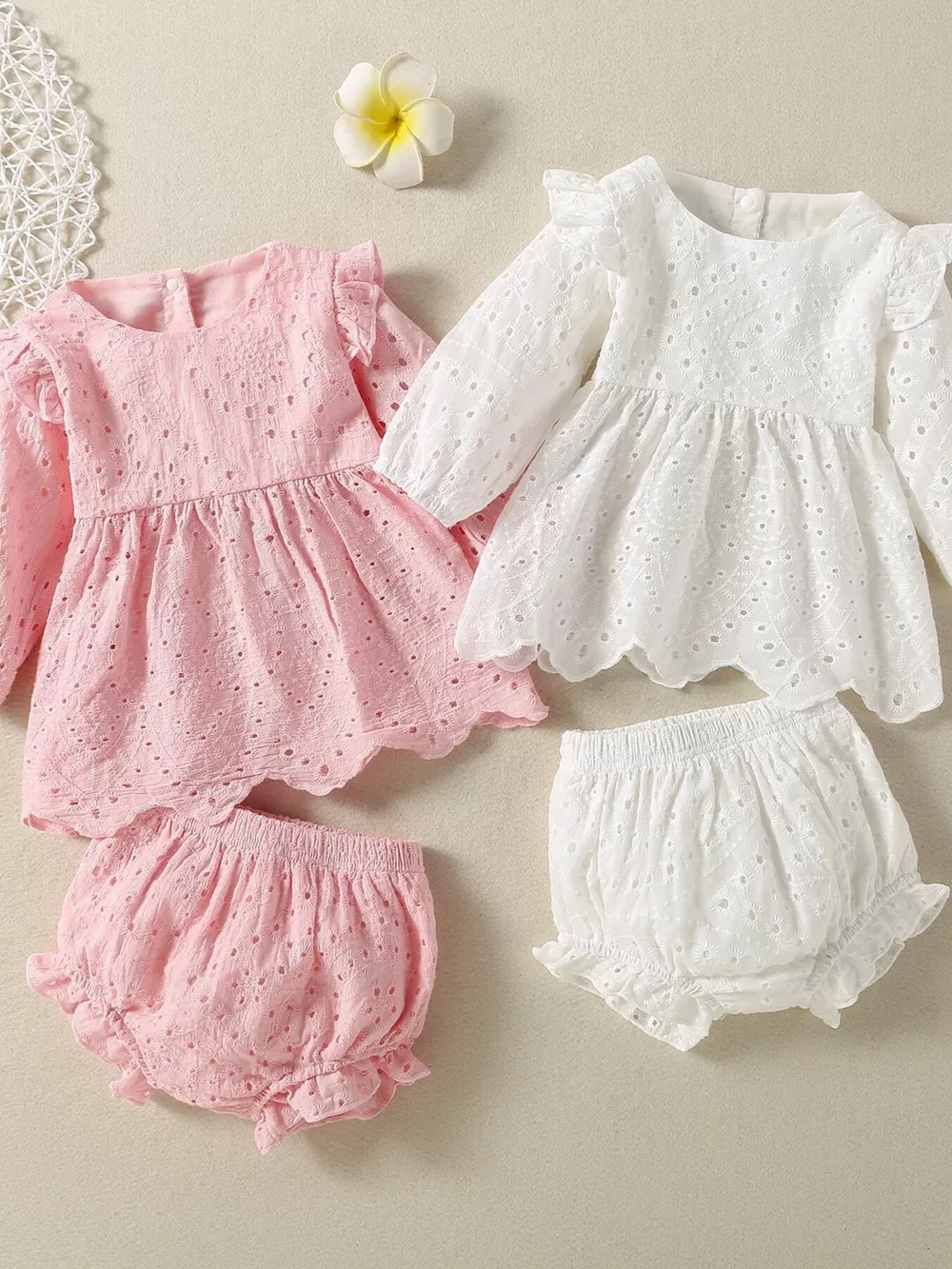 Children's Eyelet Embroidered Ruffled Top and Shorts Set, image 2
