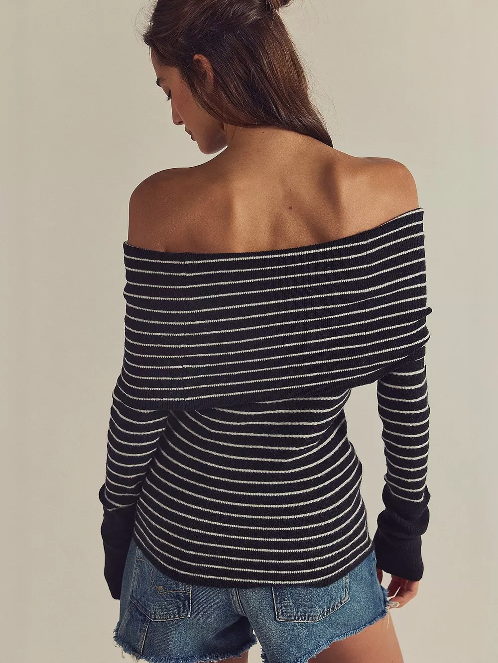 Striped Off-Shoulder Long Sleeve Knit Top, image 6