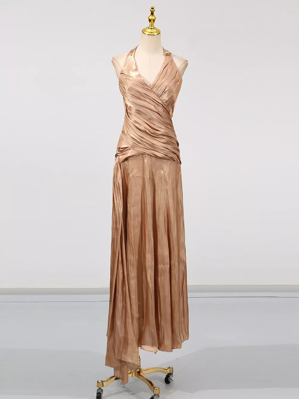 Halter Neck Ruched Maxi Dress, image 3
