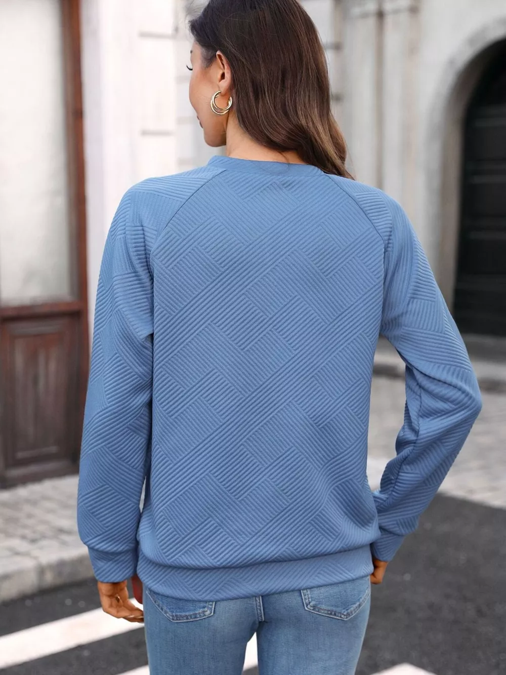 Textured Notched Long Sleeve Sweatshirt, image 23