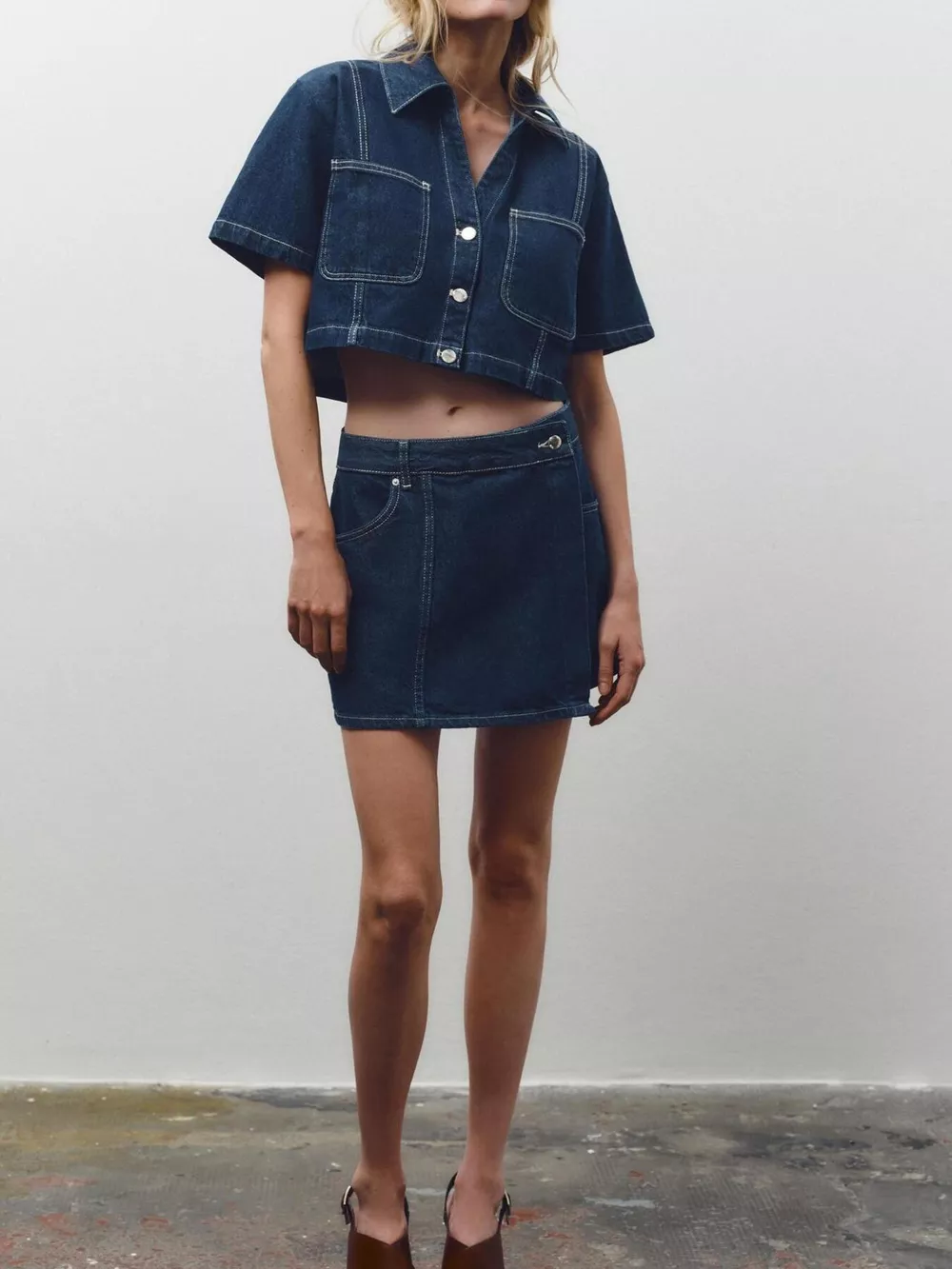 Button Up Short Sleeve Top and Skort Denim Set, image 5