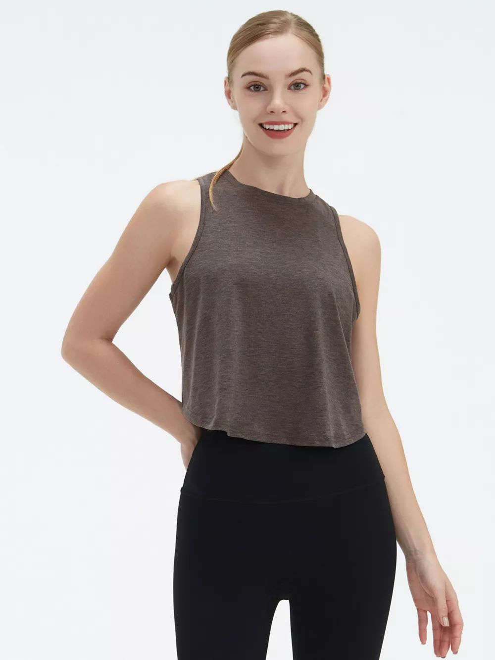 Cutout Back Round Neck Active Tank, image 10