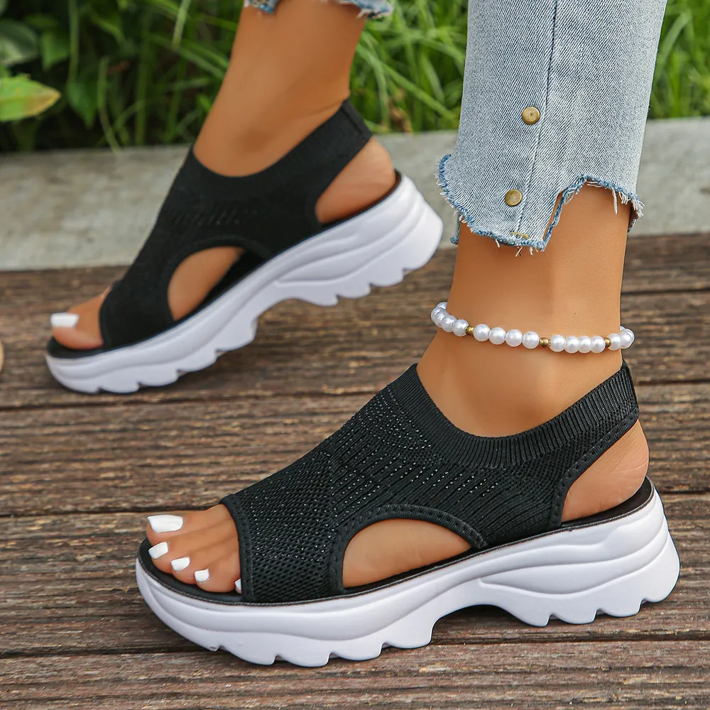 Mesh Open Toe Platform Sandals, image 3