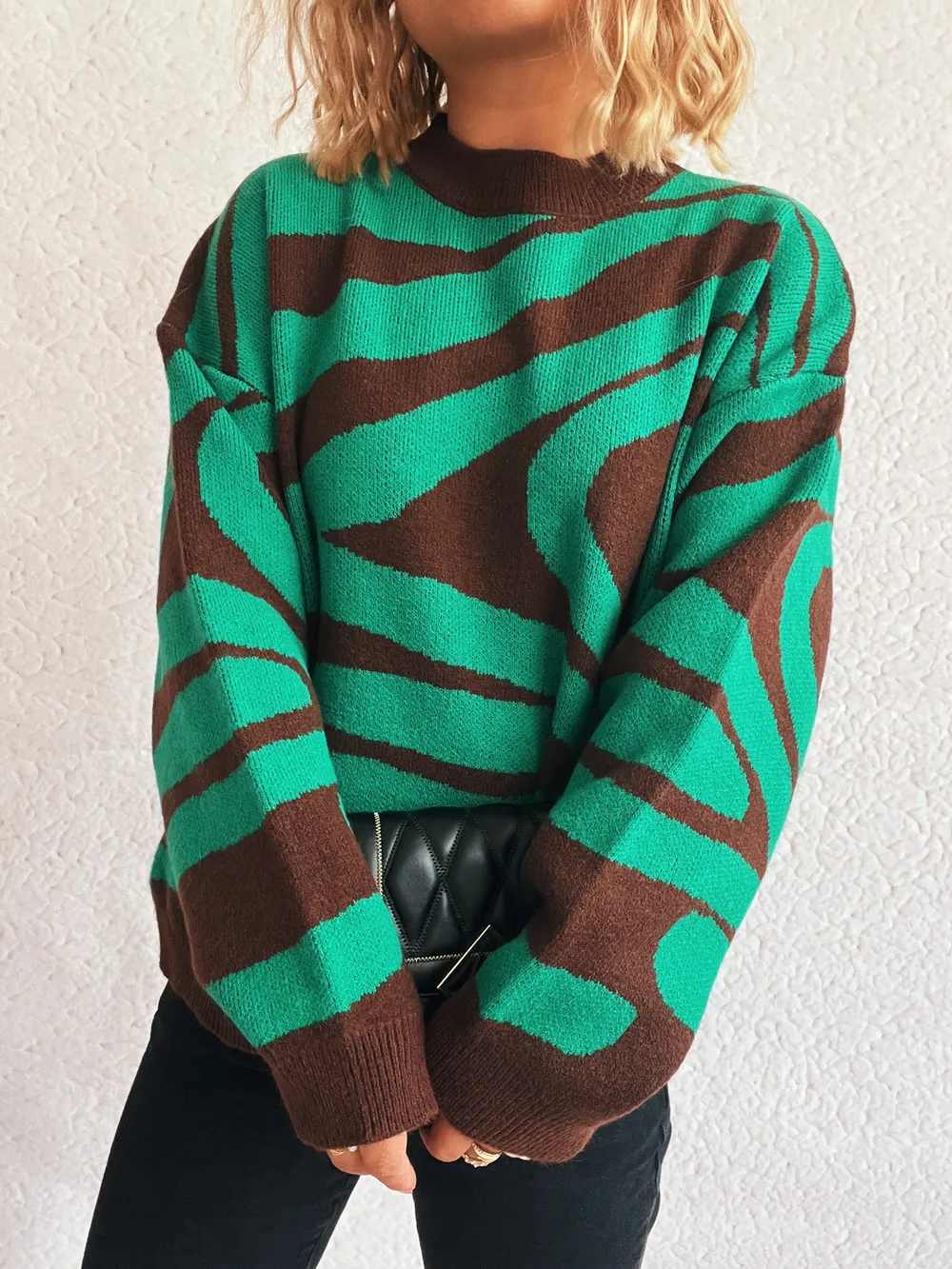 Zebra Print Round Neck Sweater, image 6