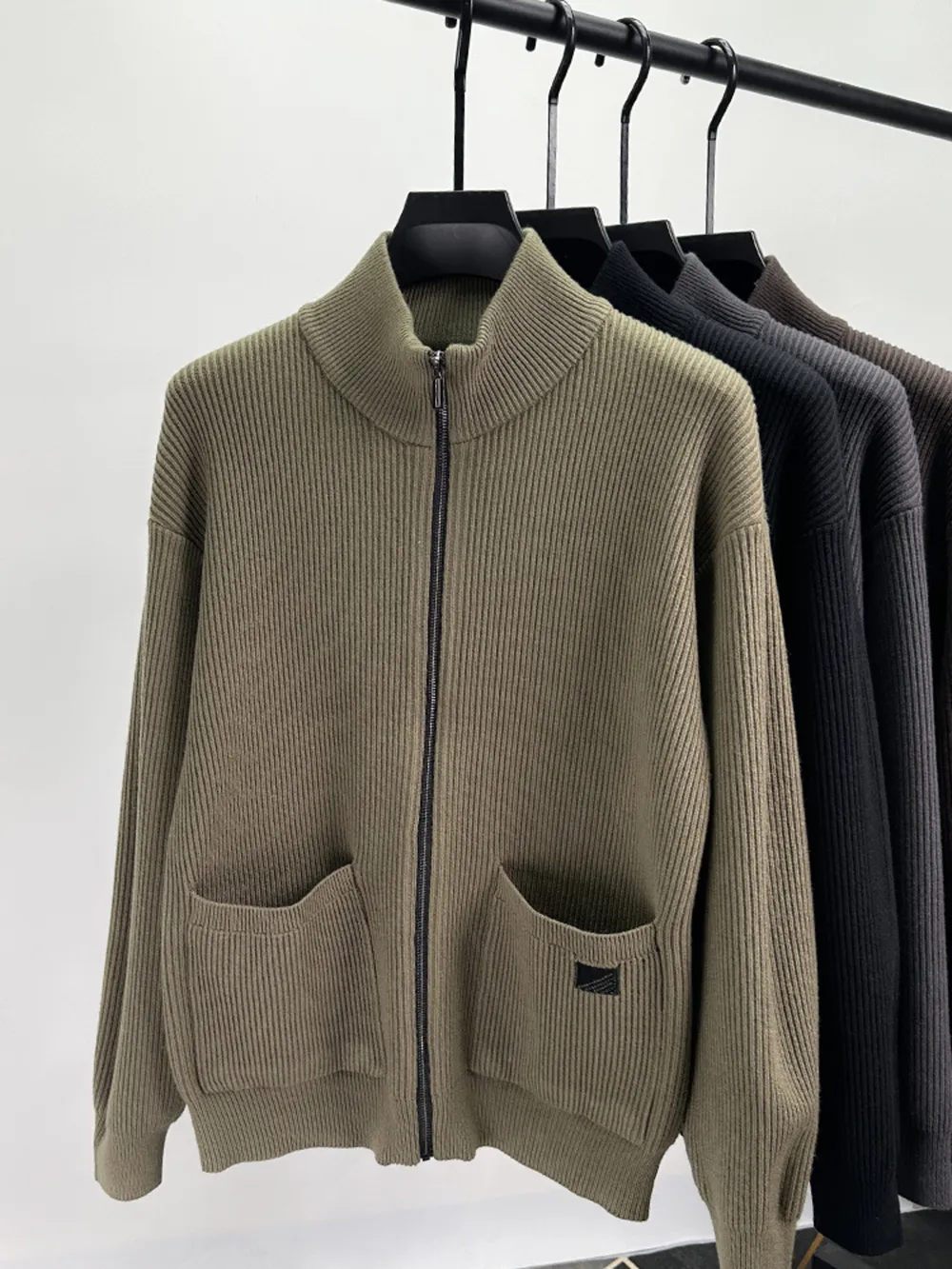 Men's Plus Size Zip-Up Ribbed Knit Cardigan, image 10
