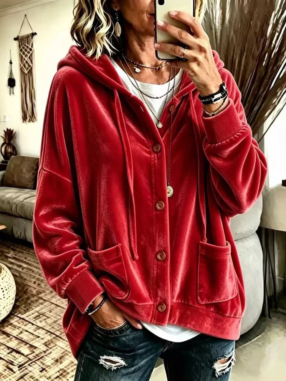 Full Size Casual Button-Down Hooded Outerwear Plus Size, image 19