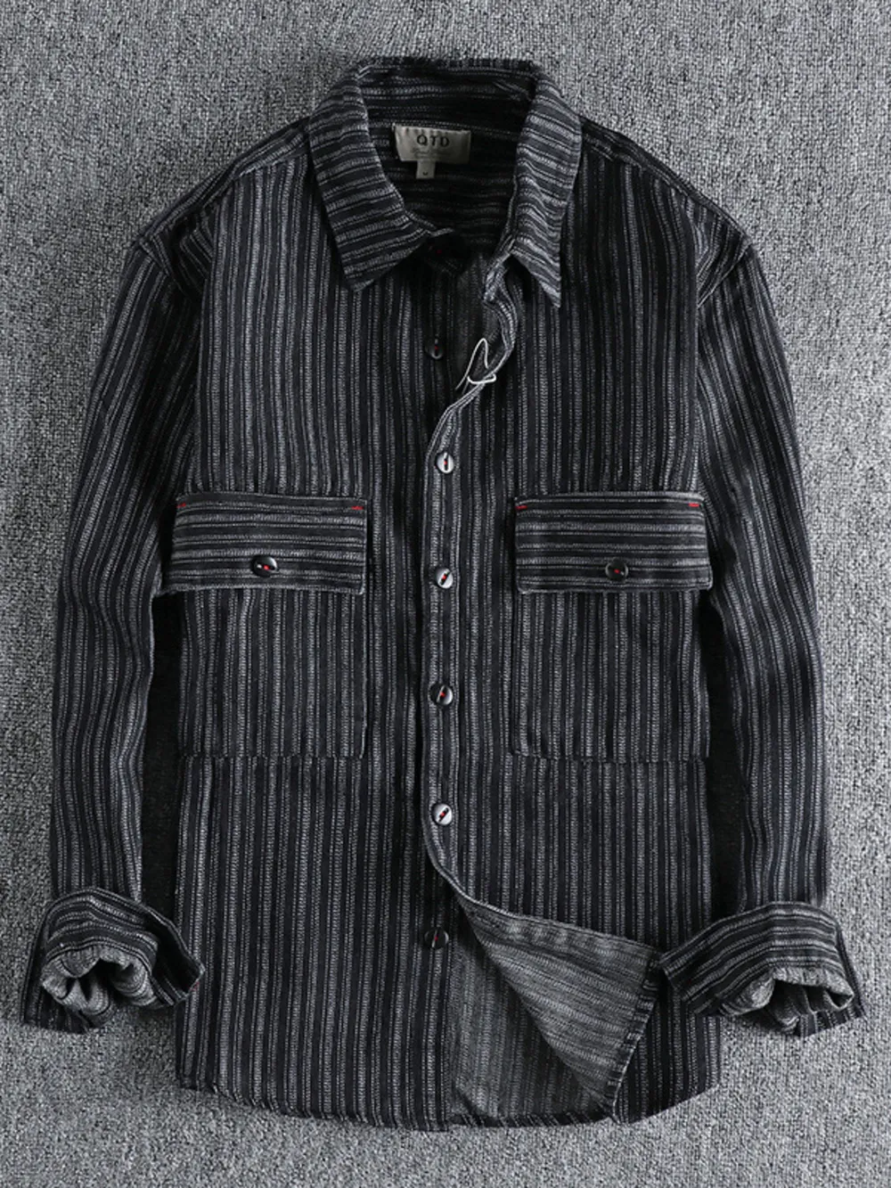 Men's Striped Button Down Denim Shirt, image 4