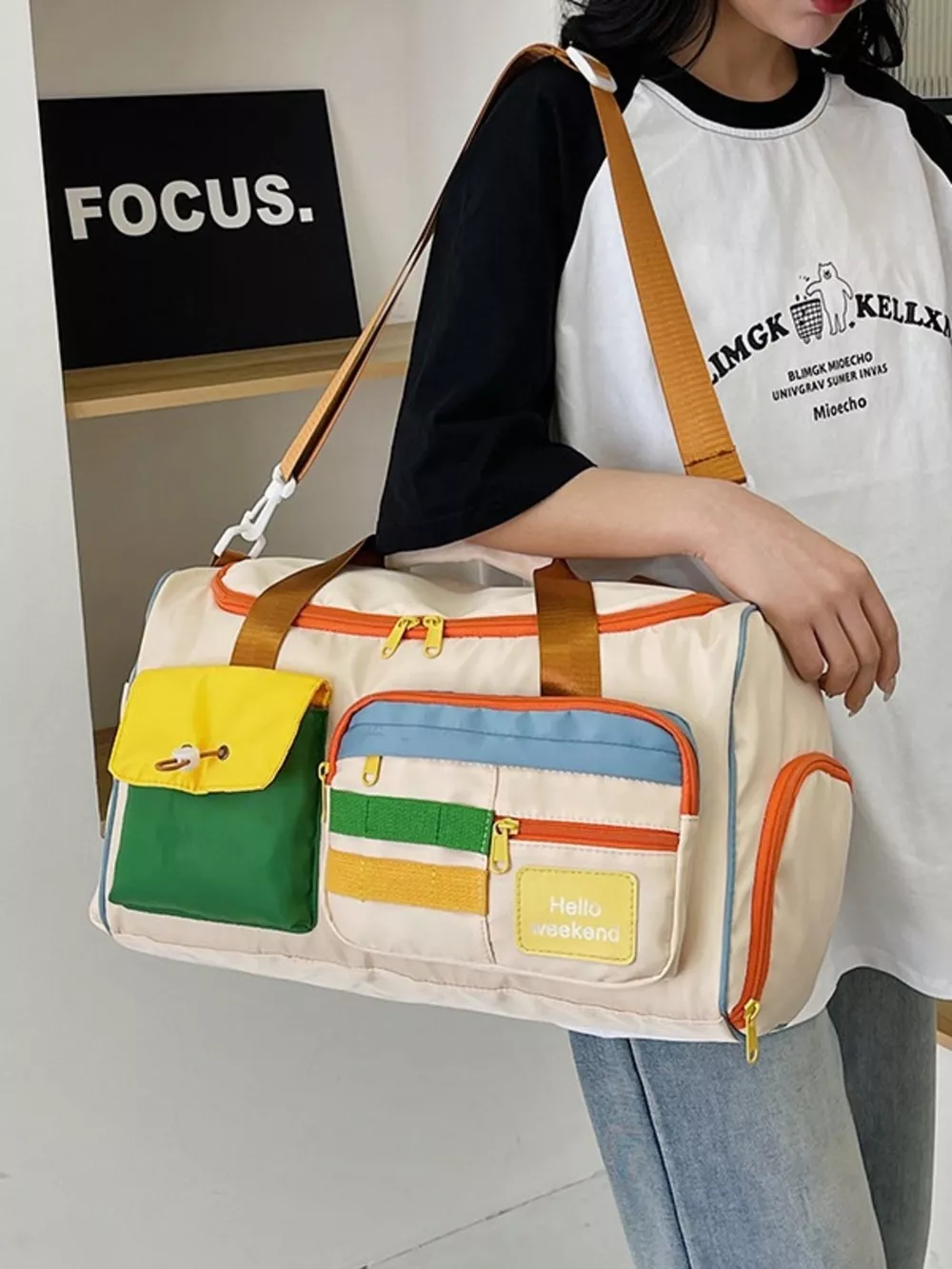 Multi-Pocket Color-Block Travel Bag, image 5