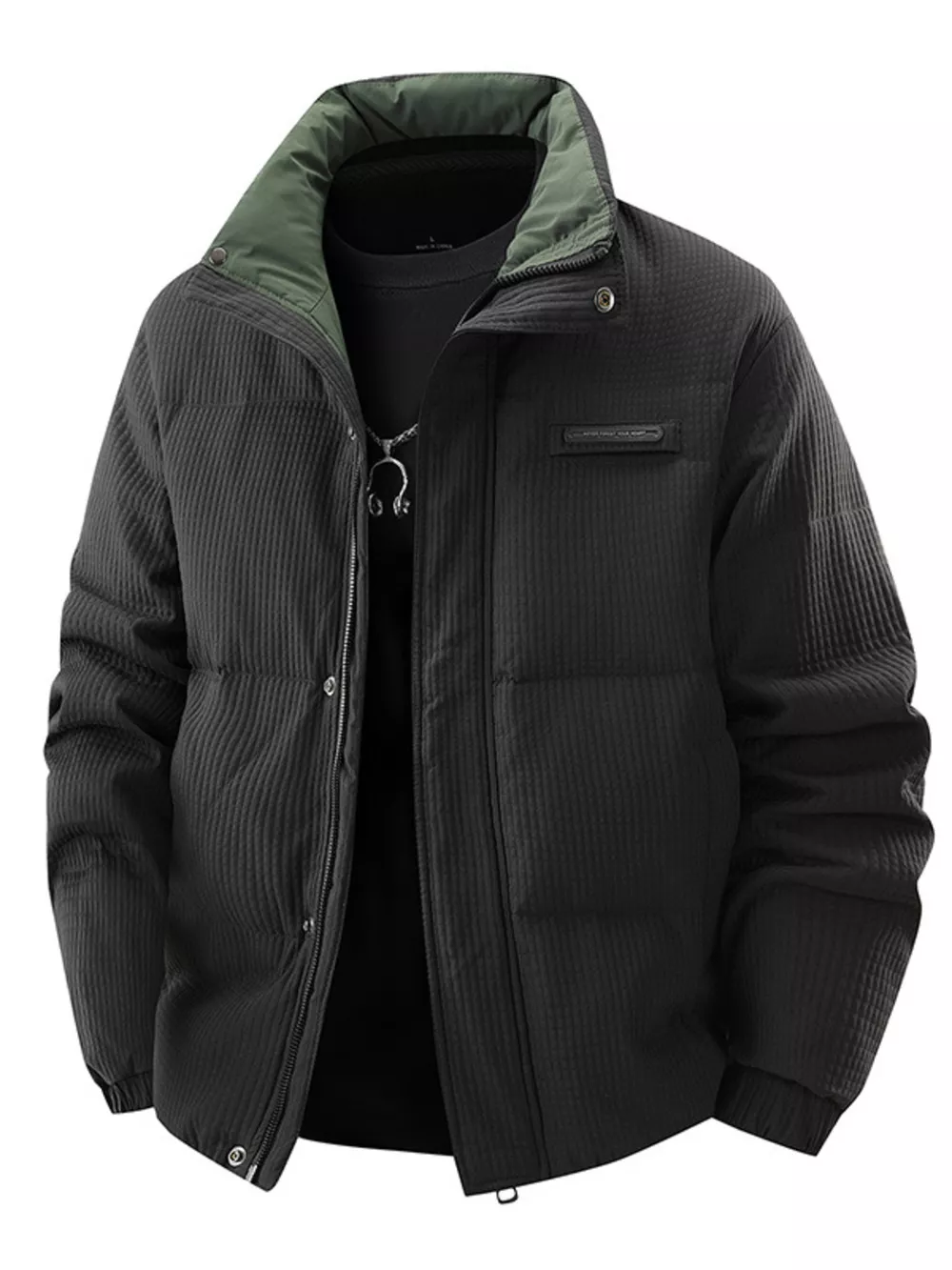 Men's Plus Size Textured Puffer Jacket with Pockets
