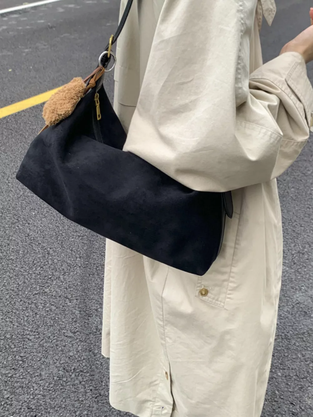 Solid Color Suede Hobo Crossbody Bag, image 9