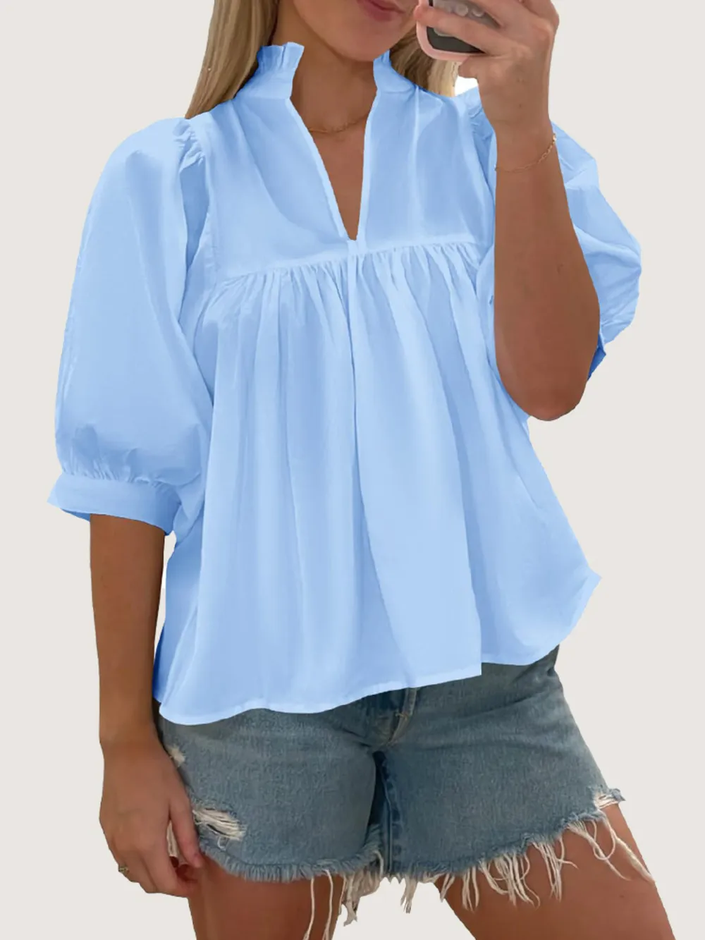 Notched Puff Sleeve Blouse, image 10