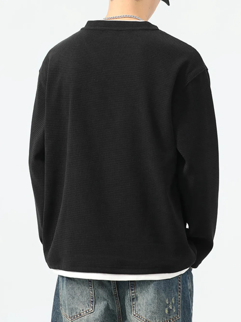 Men's Plus Size Waffle Knit Long Sleeve Top, image 7
