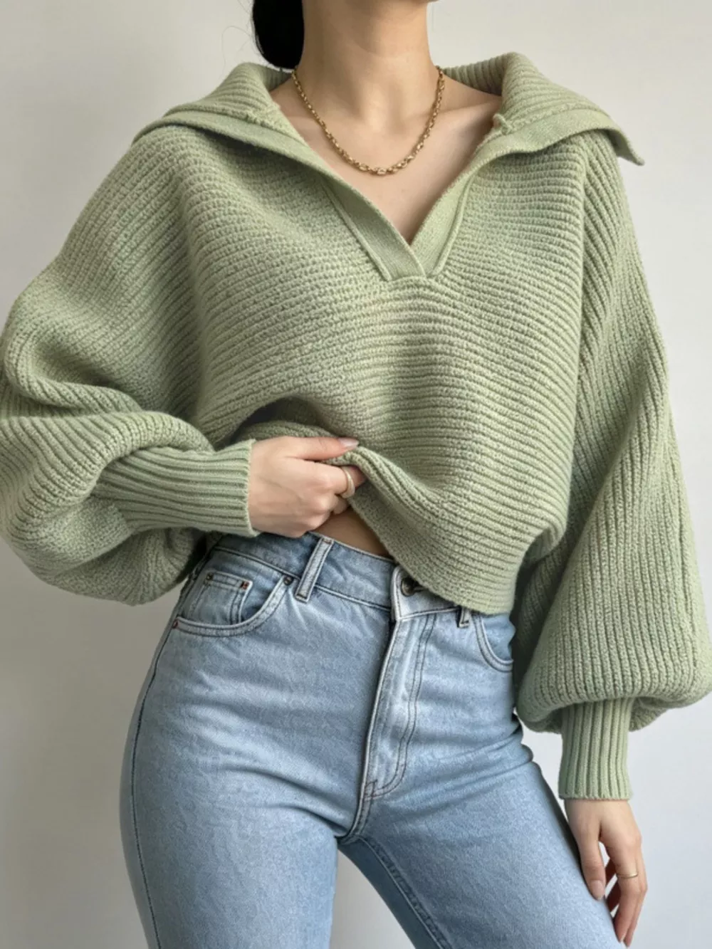 Oversized Collar Ribbed Cropped Sweater, image 4