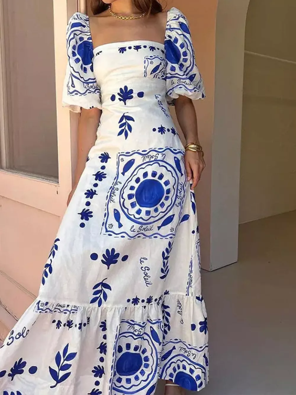 Full Size Floral Print Puff Sleeve Maxi Dress Plus Size, image 6