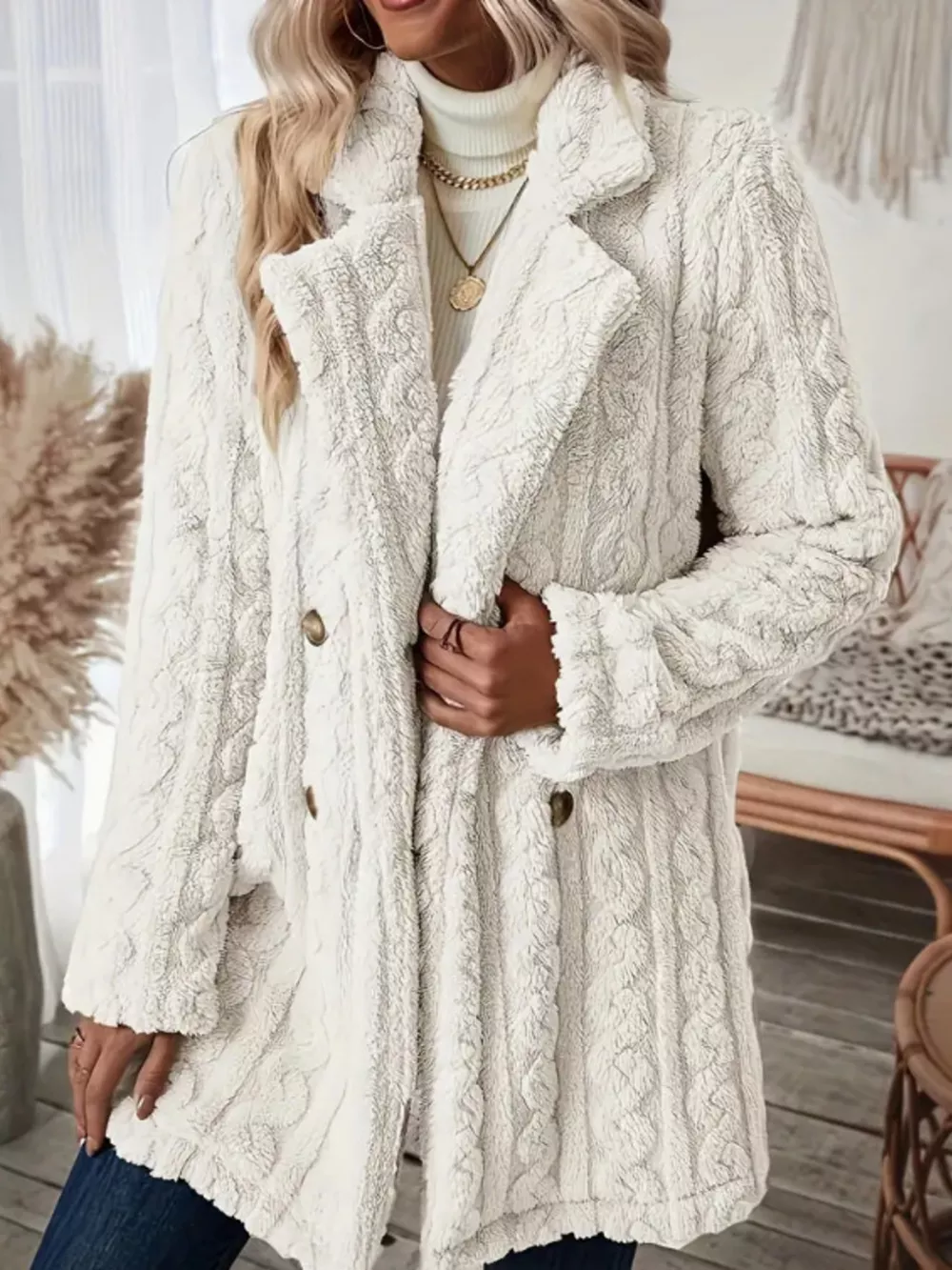 Cozy Faux Shearling Double-Breasted Outerwear, image 11