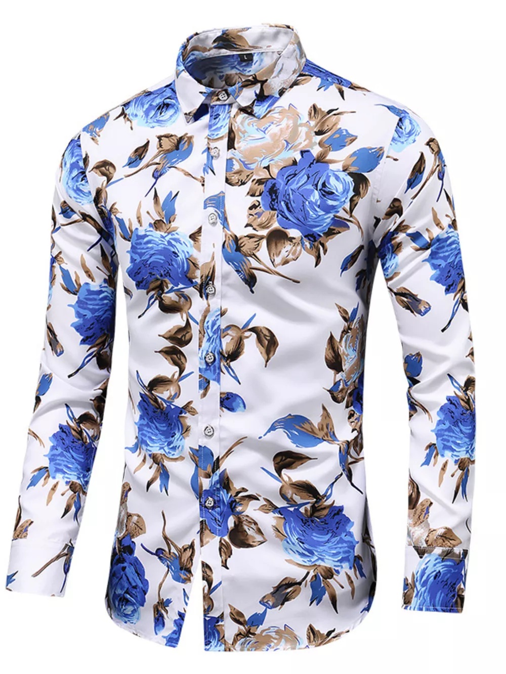 Men's Plus Size Long Sleeve Floral Print Button-Down Shirt, image 6