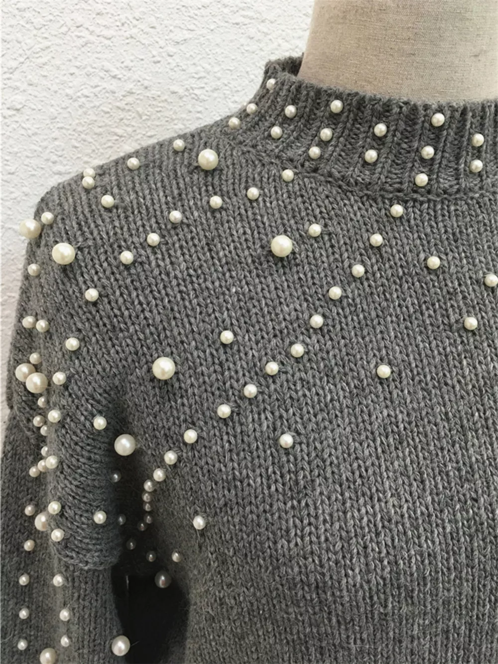 Pearl-Embellished Mock Neck Sweater, image 12