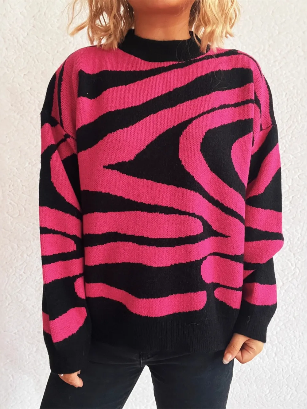 Zebra Print Round Neck Sweater, image 12