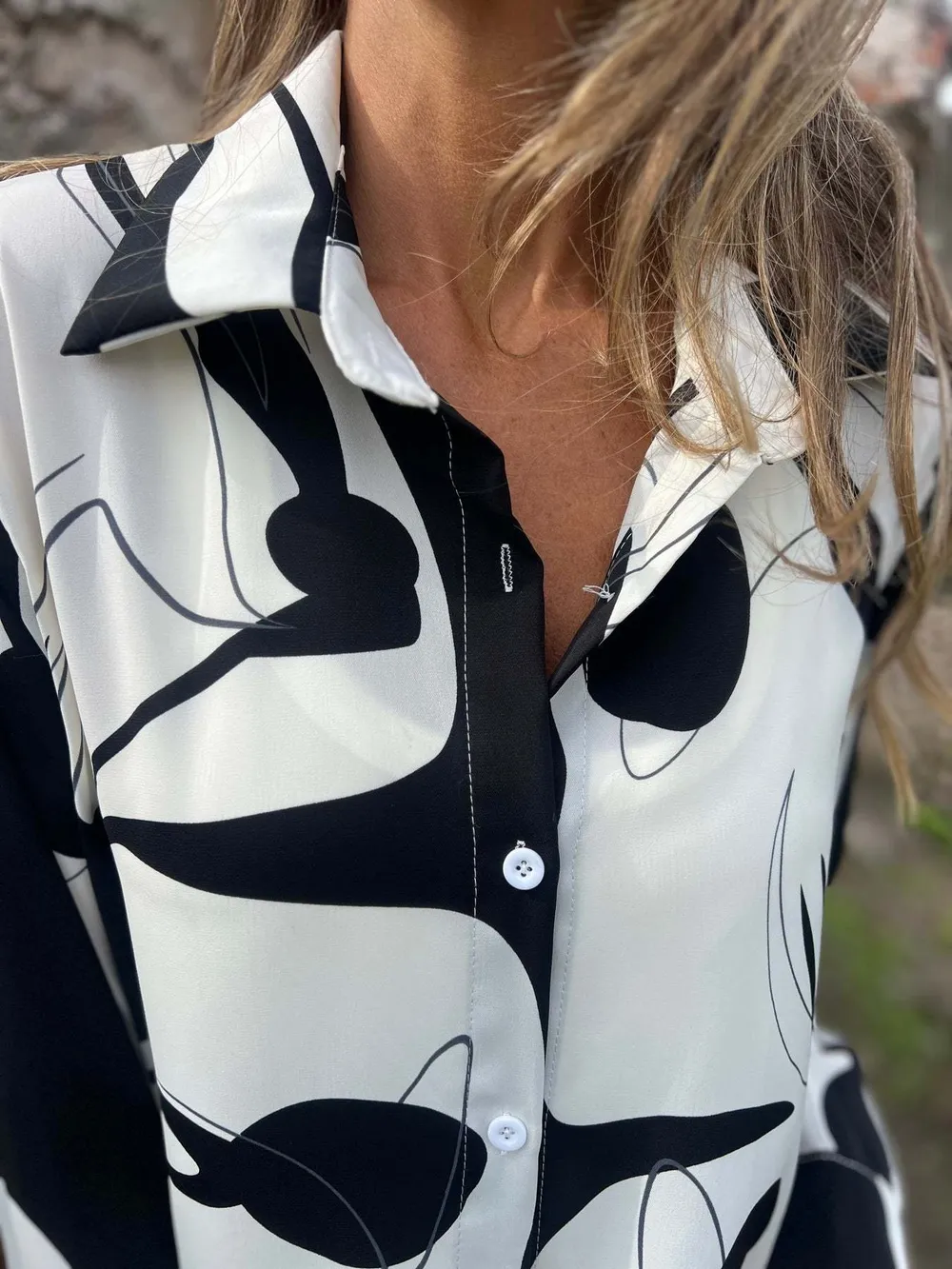 Full Size Abstract Print Long Sleeve Button-Up Shirt Plus Size, image 5