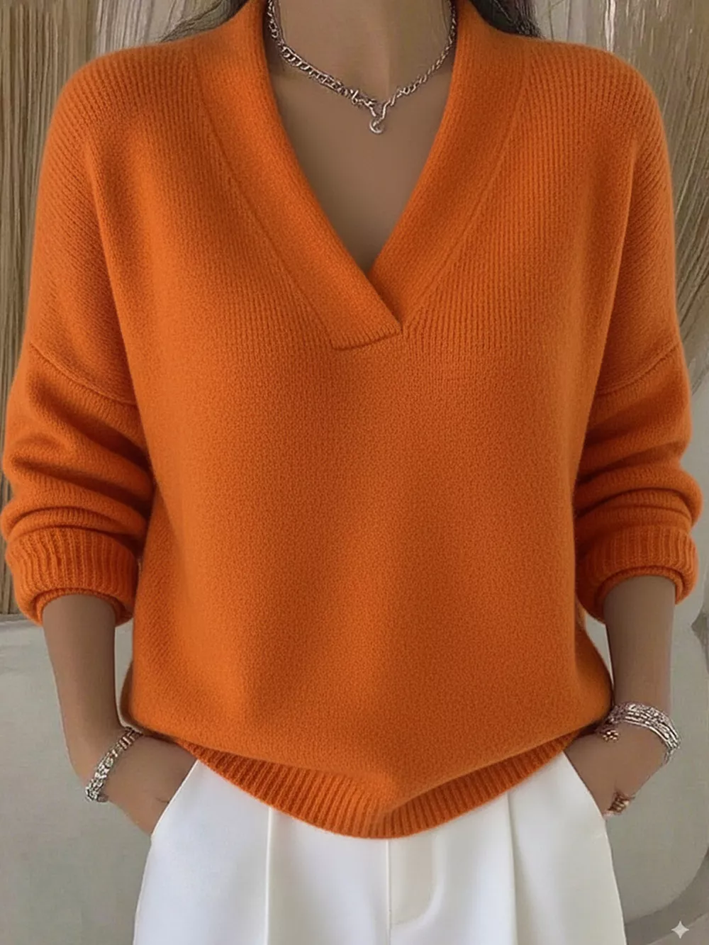 Full Size V-Neck Long Sleeve Sweater Plus Size, image 2