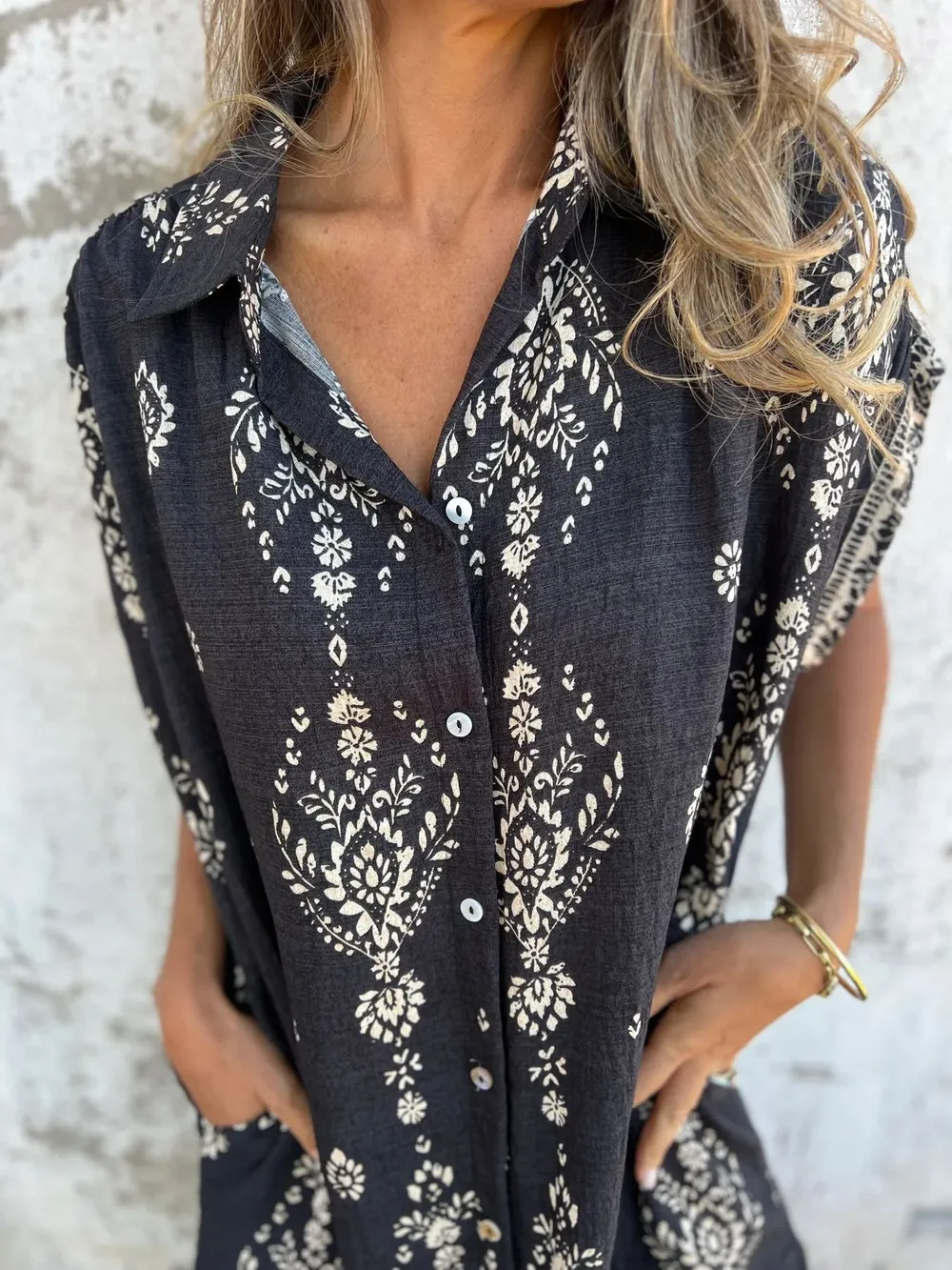 Full Size Printed Short Sleeve Button-Up Shirt Dress Plus Size, image 6