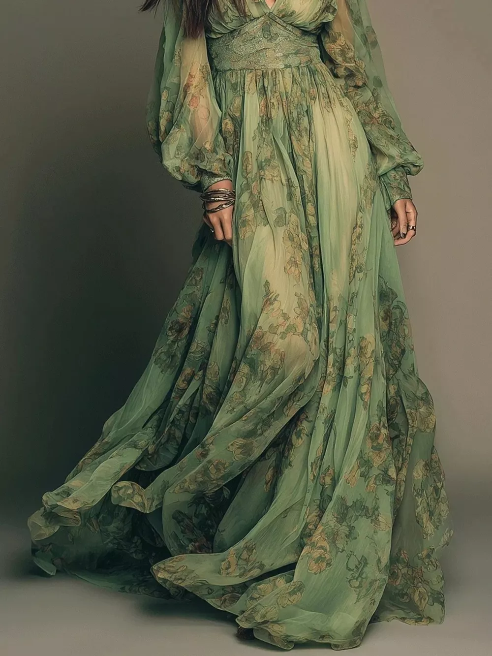Floral Print V-Neck Maxi Dress, image 3