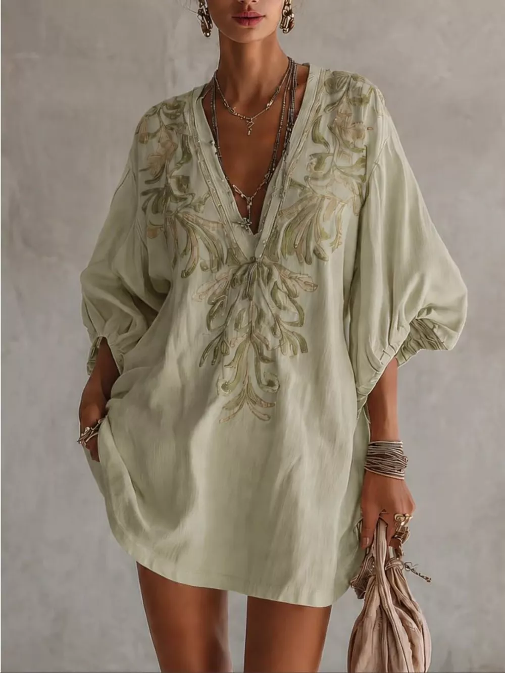 Full Size Embroidered V-Neck Mini Dress Plus Size, image 2